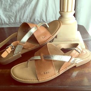 b.o.c. leather + metallic strap sandals